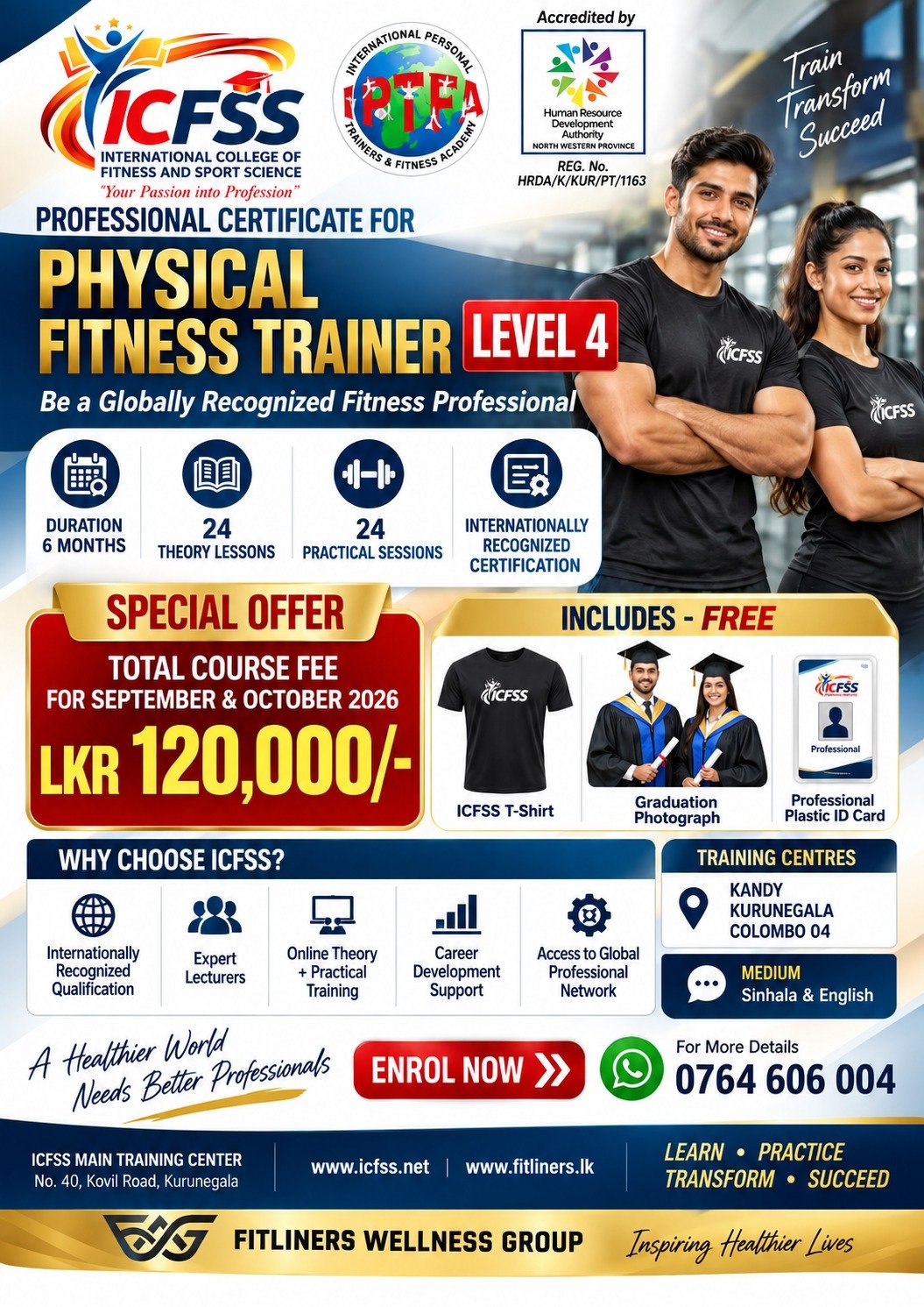 Physical Fitness Trainer Level 4 — September & October 2026 intake, LKR 120,000