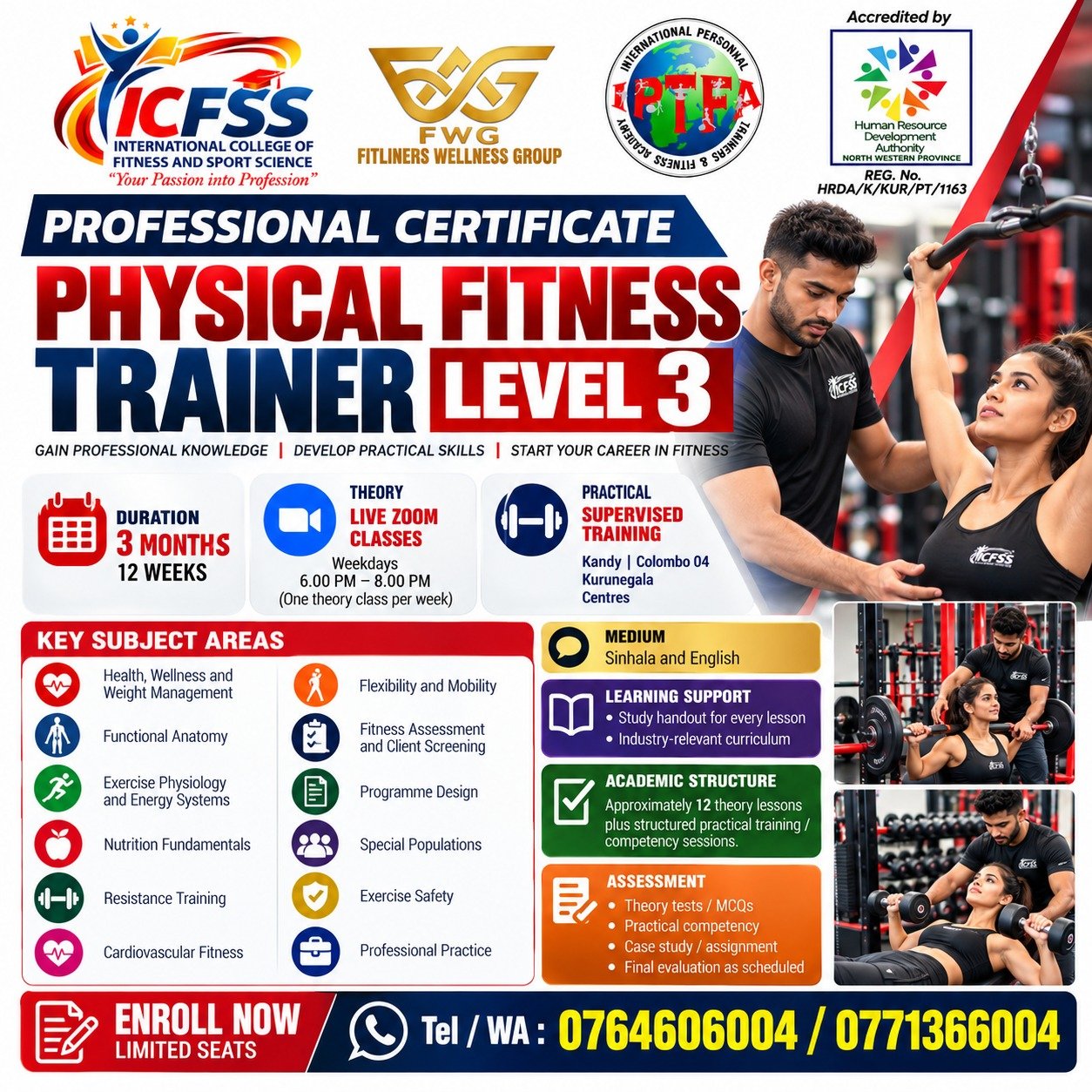 Professional Certificate Physical Fitness Trainer Level 3 — 3 months, live Zoom + practical