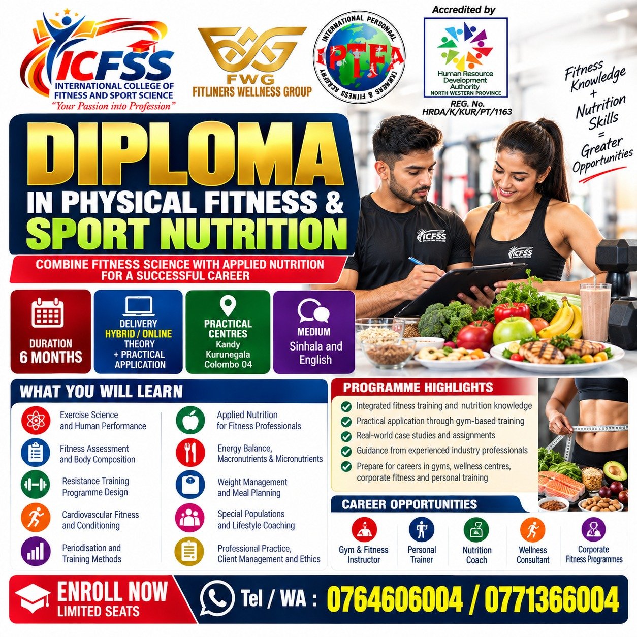 Diploma in Physical Fitness & Sport Nutrition — 6 months, hybrid/online