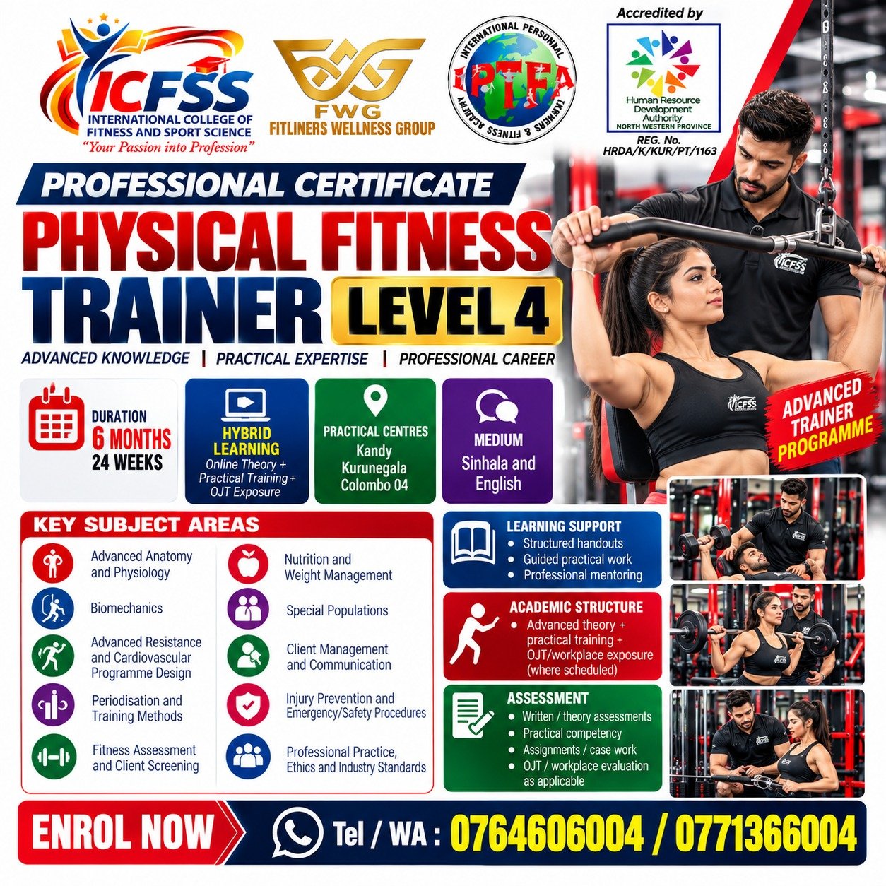 Physical Fitness Trainer Level 4 Advanced Trainer Programme — 6 months hybrid + OJT exposure